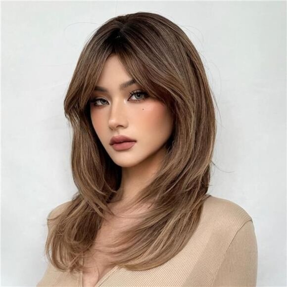 Wigs for Women Layered Synthetic Hair Wig with Highlight - Dark brown to brown main image 6